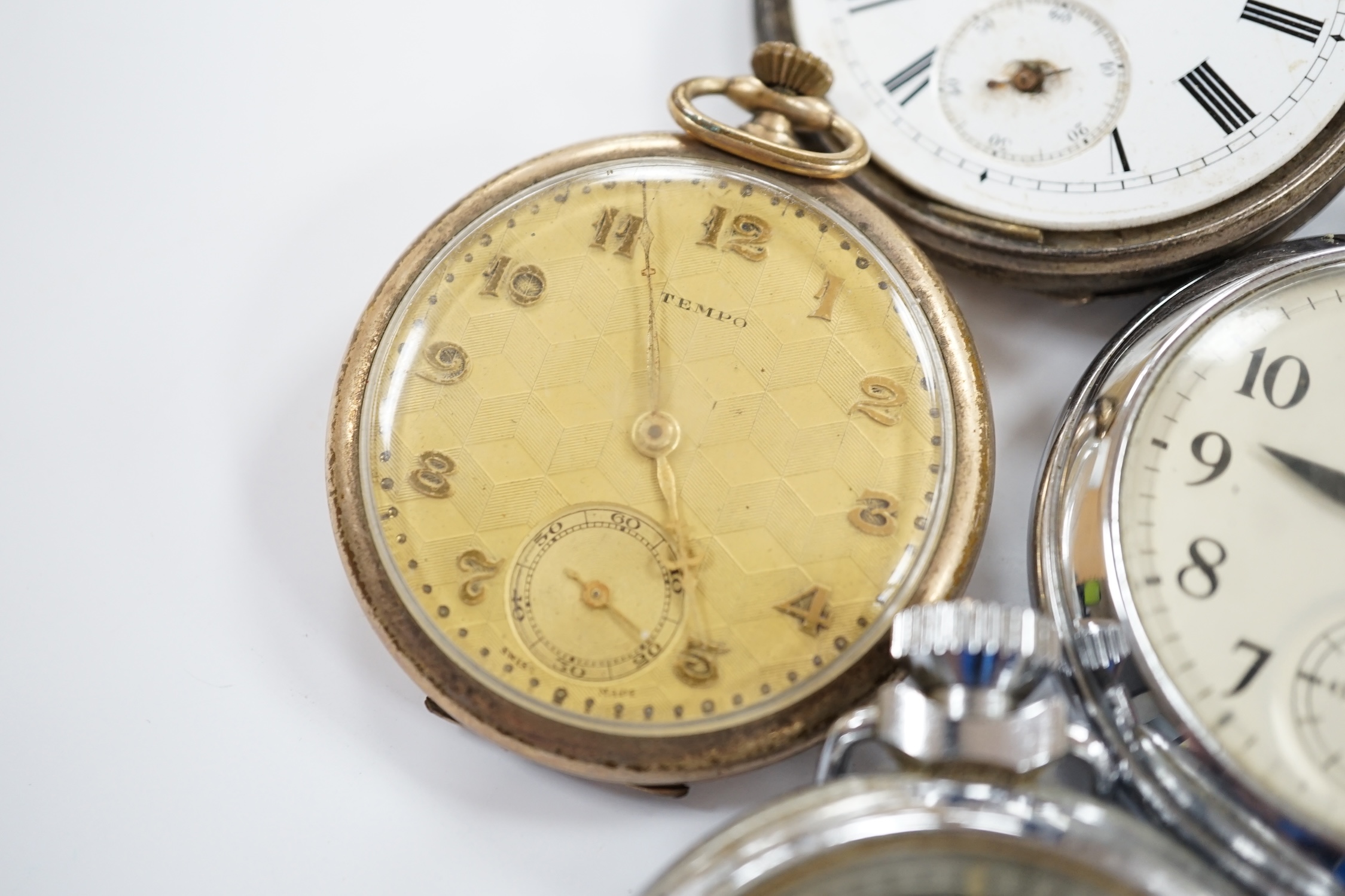 Six assorted pocket watches including silver 'The Veracity Lever' (a.f.)